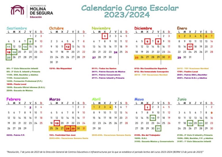 Calendario Escolar 20232024 Colegio El Taller